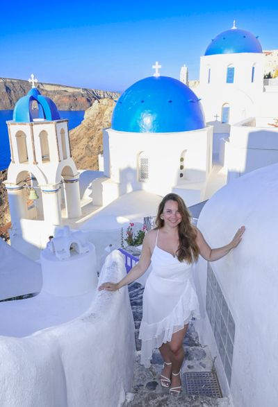 Professional photoshoot at Oia Village in Santorini — photo by G Antoniou, Smiler